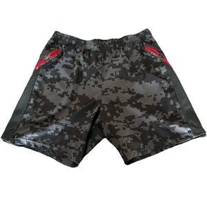 SPYDER Men's Active Shorts Drawstring Stretch LARGE Woven Black Digi Camo Red